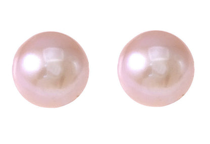 Roze zoetwater parel oorbellen met zilver edelstaal, parel oorknopje, vooraanzicht