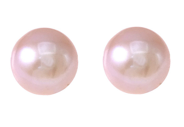 Roze zoetwater parel oorbellen met zilver edelstaal, parel oorknopje, vooraanzicht | Pearl Rose 10 mm