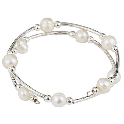 Wit zoetwater parel wikkel armband | Pearl Metal Wrap