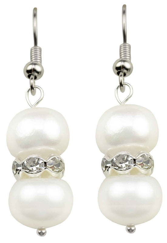 Witte zoetwater parel oorbellen met stras stenen en sterling zilver 925 | Bling Pearl