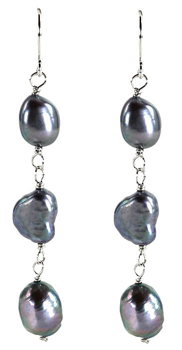 Lange zoetwater parel oorbellen met blauw paarse parels en sterling zilver (925), vooraanzicht | Dessa