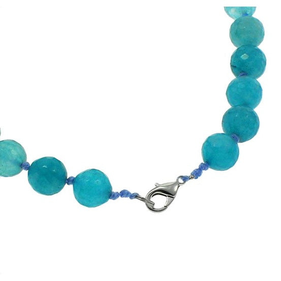 Slotje van aqua blauwe handgeknoopte edelstenen ketting met aagt en sterling zilver (925) | Facet Blue Agate Ball