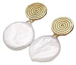 Zoetwater parel oorbellen Gold Circle White Coin