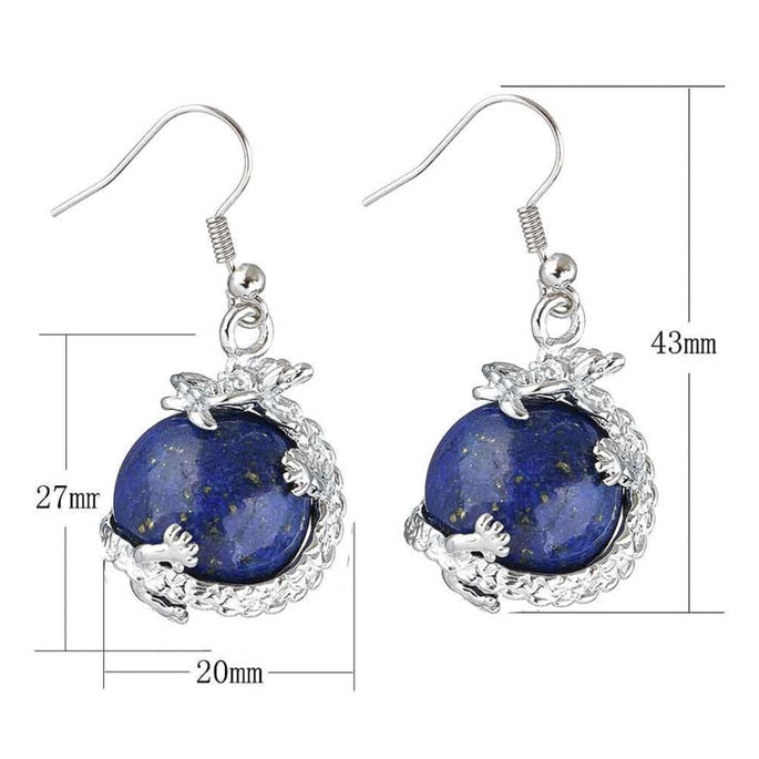 Blauwe edelstenen oorbellen met lapis lazuli , zilveren draak en sterling zilver (925) met maatindicatie | Lapis Lazuli Dragon