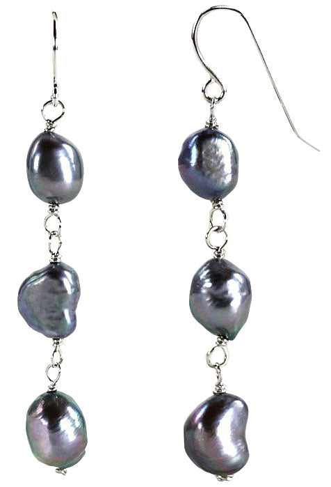 Lange zoetwater parel oorbellen met blauw paarse parels en sterling zilver (925) | Dessa