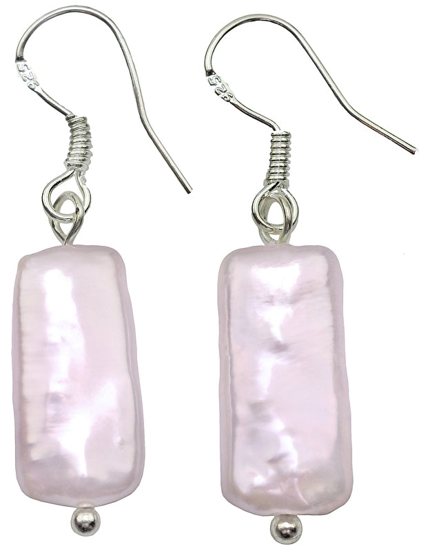 Zoetwater parel oorbellen met roze rechthoekige parels en sterling zilver (925) | Pearl Rectangle Pink