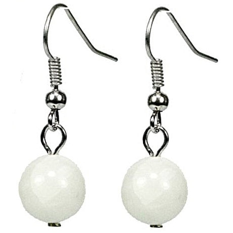 Witte edelstenen oorbellen met sterling zilver (925) | Dangling White Ball