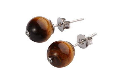 Bruine edelstenen oorbellen met tijgeroog, bruine edelstenen oorknopjes | Bling Tiger Eye