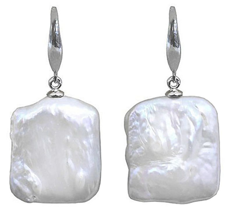 Witte zoetwater parel oorbellen met vierkanten parels en sterling zilver (925) | Dangling Pearl Square