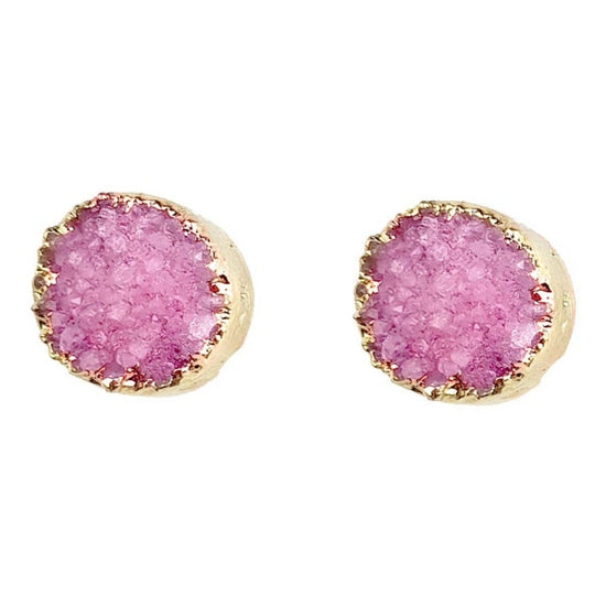 Edelstenen oorknoppen met roze druzy agaat en goud | Druzy Gold Pink