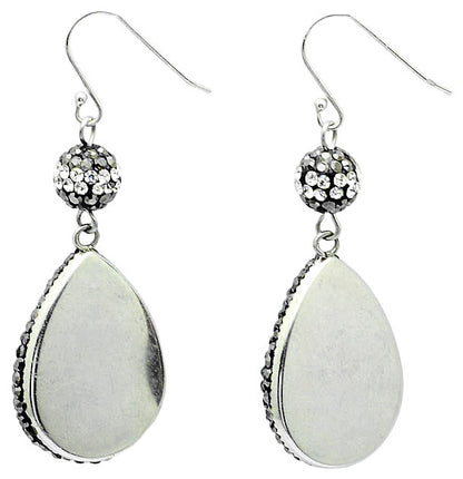 Edelstenen oorbellen met druzy agaat en sterling zilver (925), achterzijde | Bright Grey Crystal Agate Small