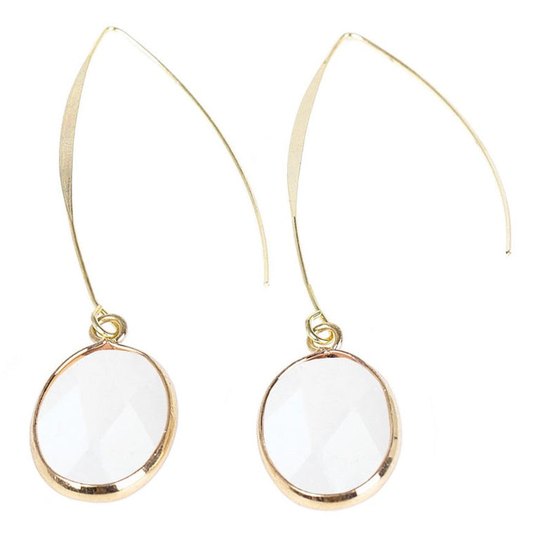 Lange edelstenen oorbellen met bergkristal | Long Crystal Clear Gold