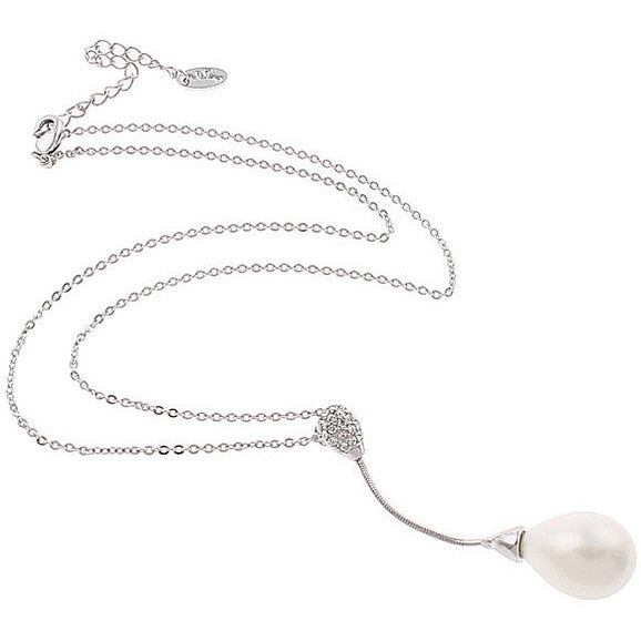 Witte mother of pearl parelketting met stras steentjes | White Dangling Pearl