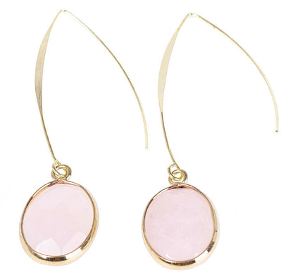 Lange roze edelstenen oorbellen met rozenkwarts en goud | Long Rosé Quartz Gold