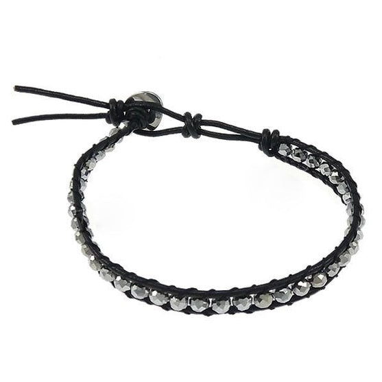 Kristallen armband met silver kristal en zwart leer | Wrap Silver Crystal