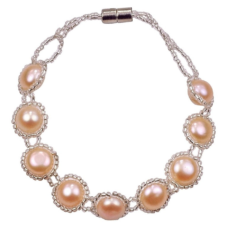 Zoetwater parel armband met zalm kleurige parels en magneetslot | Pearl O Peach