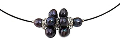 Detail van zoetwater parelketting met zwart paarse parels en stras steentjes | Bling Black Ball