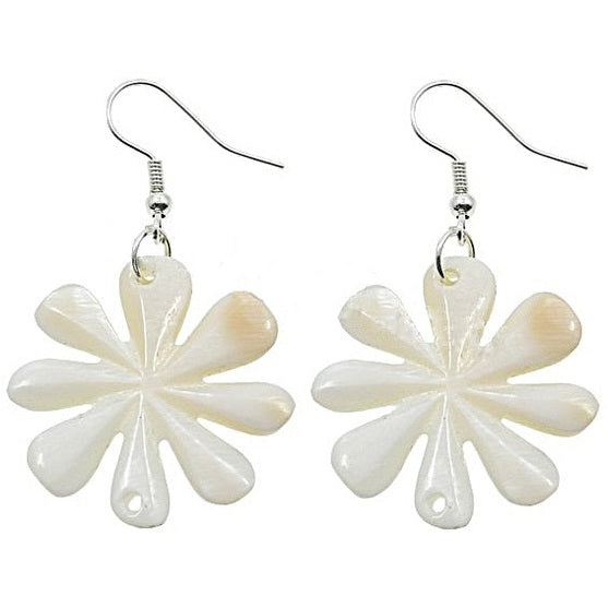 Witte parelmoeren oorbellen in de vorm van een bloem En sterling zilver (925) | Big White Shell Flower