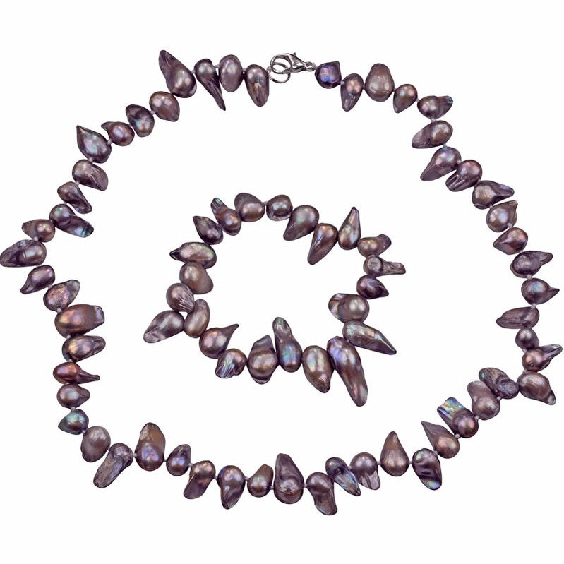 Zoetwater parel set bestaande uit een parelketting en parel armband met taupe kleurige parels en sterling zilver (925) | set Pearl Blister Taupe