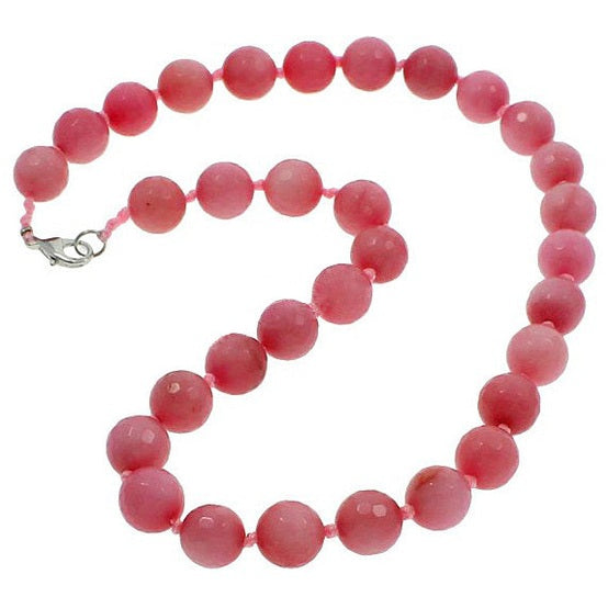 Rood roze handgeknoopte edelstenen ketting met rhodoniet en sterling zilver (925) | Facet Rhodonite Ball