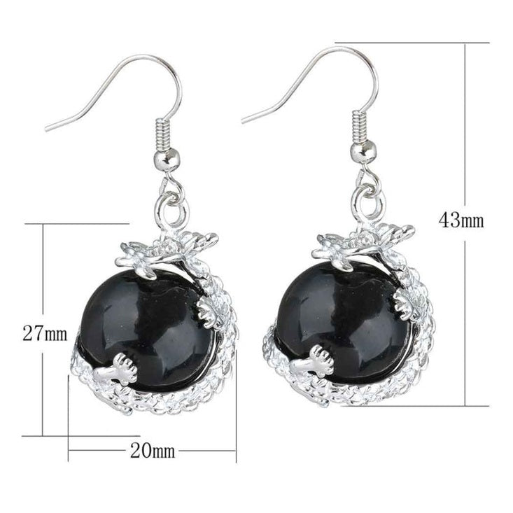 Zwarte edelstenen oorbellen met agaat en sterling zilver (925) met maatindicatie | Black Agate Dragon