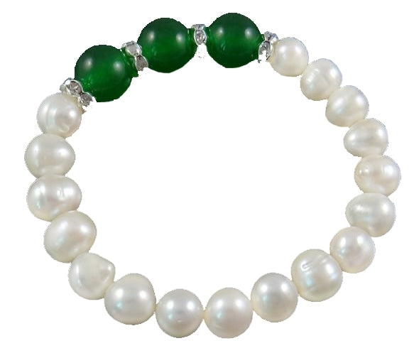 Zoetwater parel en edelstenen armband Pearl Green Jade