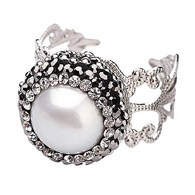Zoetwater parel ring met stras steentjes, verstelbaar | Bright Pearl Small