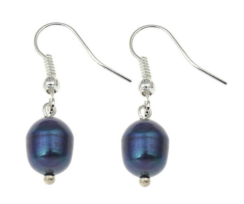 Blauwe zoetwater parel oorbellen met sterling zilver (925) | Dangling Blue Pearl