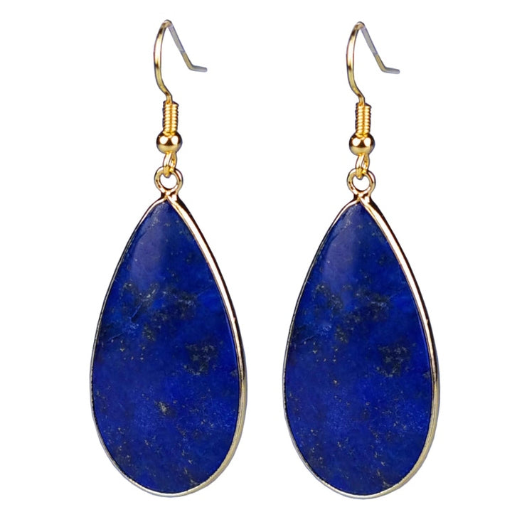 Blauwe edelstenen oorbellen met lapis lazuli en goud edelstaal | Big Teardrop Lapis Lazuli Gold