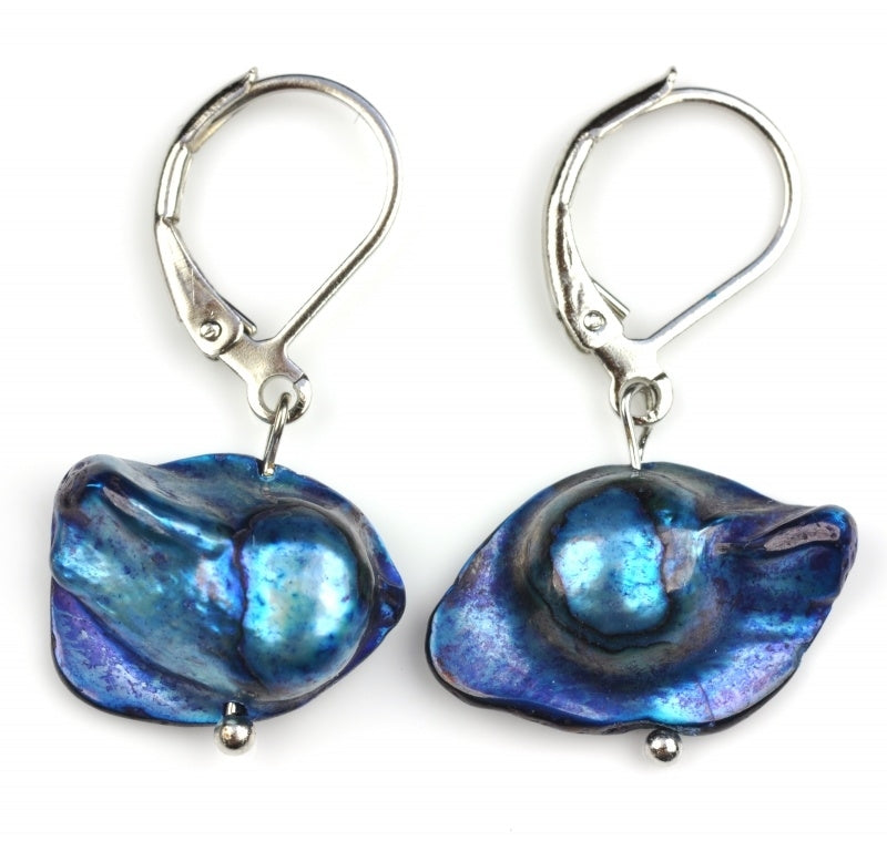 Zoetwater parel oorbellen met cobalt blauwe parels en edelstaal | Pearl Blister Blue