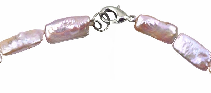 Slotje van roze zoetwater parel armband met rechthoekige parels en sterling zilver (925) | Pearl Rectangle Pink
