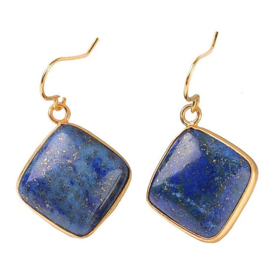 Blauwe edelstenen oorbellen met lapis lazuli en goud edelstaal, ander oorbellen | Lapis Lazuli Gold Square