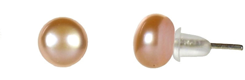 Zalm kleurige parel oorbellen, parel oorknopje | Petite Peach
