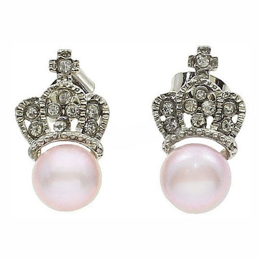 Zoetwater parel oorknopjes met roze parels en kroontje met stras steentjes | King’s Pearl P