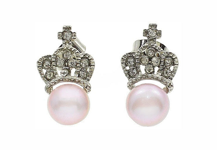 Zoetwater parel oorknopjes met roze parels en kroontje met stras steentjes | King’s Pearl P
