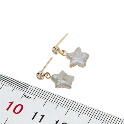 Zoetwater parel oorbellen met ster parel en stras steentje, maatindicatie | Bling Pearl Star Gold