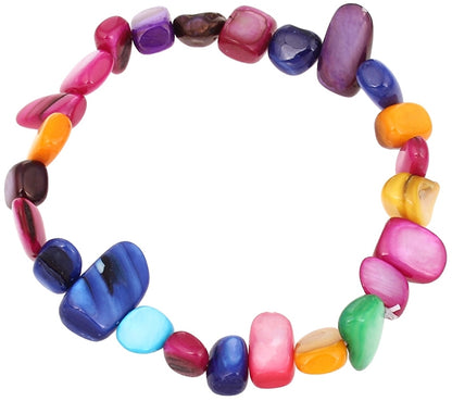 Bont gekleurd parelmoer schelpen armband | Elastisch | Multicoloured Shell Chip