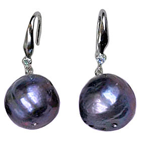 Zoetwater parel oorbellen met grote zwarte parel, stras steentje en sterling zilver 925 | Bling Kasumi Dark Pearl