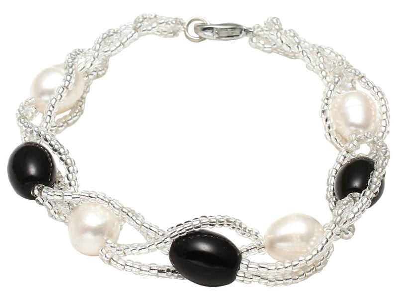 Zoetwater parel armband Twine Pearl Black Glass