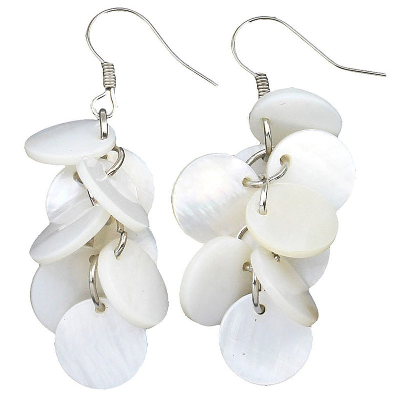 Witte parelmoeren oorbellen met sterling zilver 925 | Bunch of White Discs