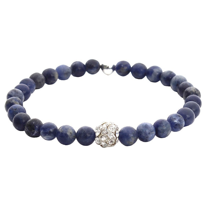 Blauw edelstenen armband met sodaliet en stras steentjes | Elastisch | Sodalite Sparkling Silver