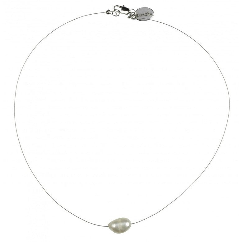 Zoetwater parelketting met witte parel en sterling zilver (925) | Single Pearl Wire W
