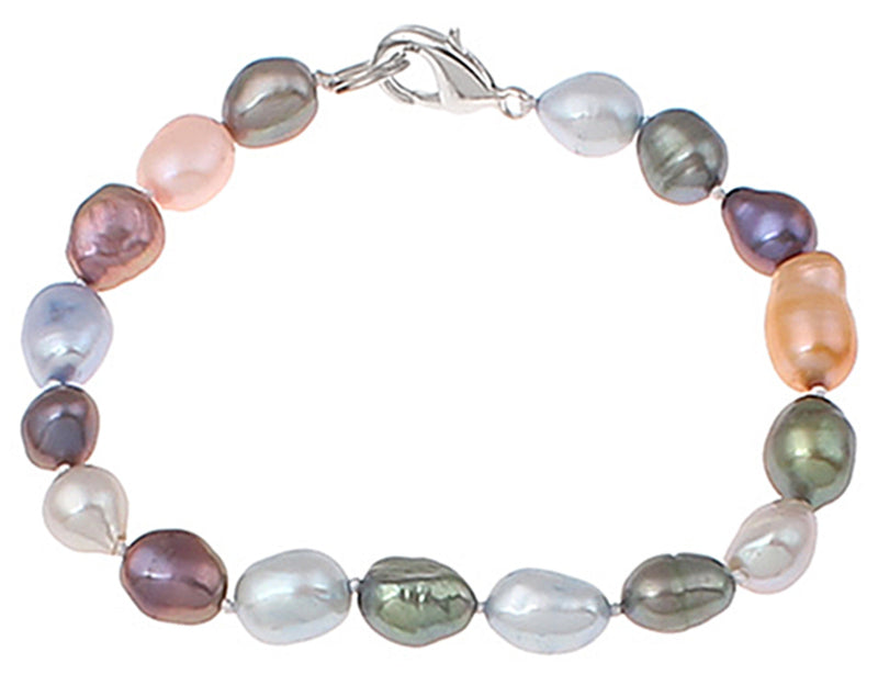 Zoetwater parel armband met bond gekleurde parels en sterling zilver (925) | Decorative Rice Pearl