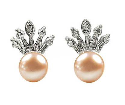 Zoetwater parel oorknopjes met zilveren kroontje met stras steentjes | Queen Peach