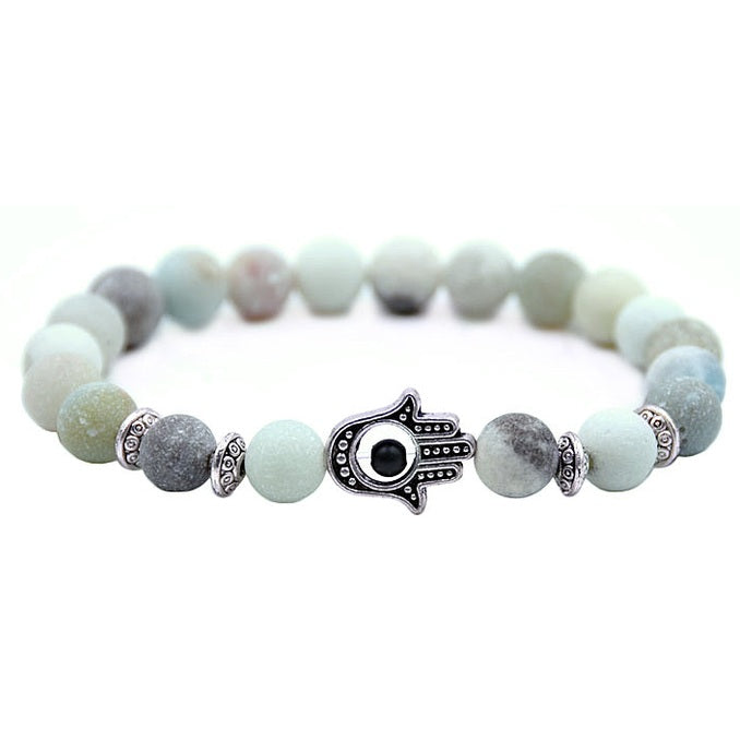 Edelstenen armband met amazoniet steen en Hamsa handje | Elastisch | Frozen Amazonite Hamsa