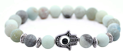 Edelstenen armband met amazoniet steen en Hamsa handje | Elastisch | Frozen Amazonite Hamsa