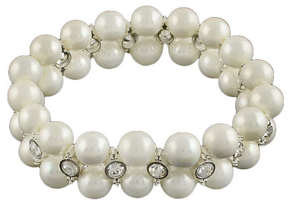 Wit parel armband met stras steentjes | Elastisch | Double Bling White Shell Pearl