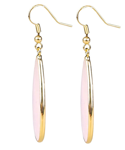 Roze edelstenen oorbellen met rozenkwarts en goud edelstaal zijaanzicht | Big Teardrop Rose Quartz Gold