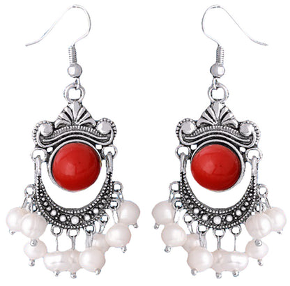 Witte zoetwater parel oorbellen met sterling zilveren oorbelhaakjes | Pearl Retro Red