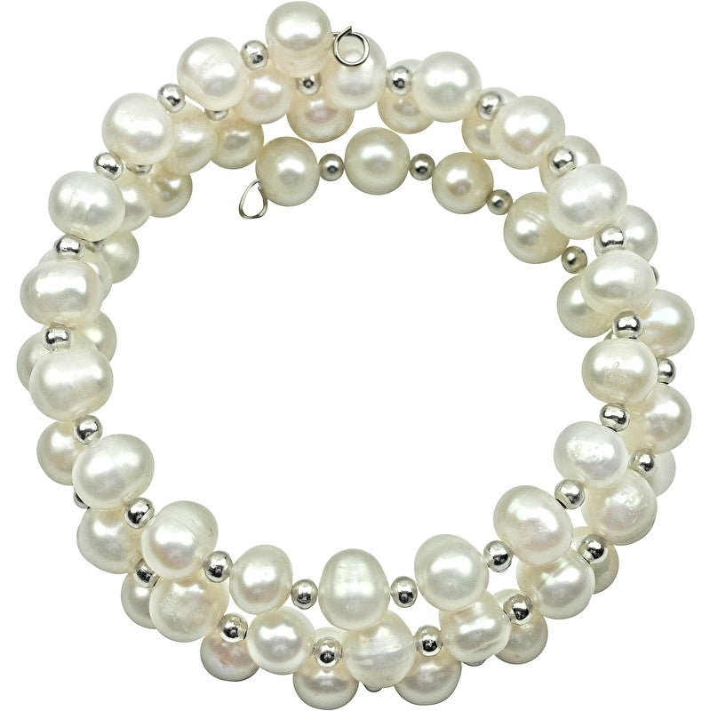 Wit zoetwater parel wikkel armband, bovenaanzicht | White Pearl Wrap